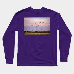 Morning Flight of the Sandhill Cranes by Debra Martz Long Sleeve T-Shirt